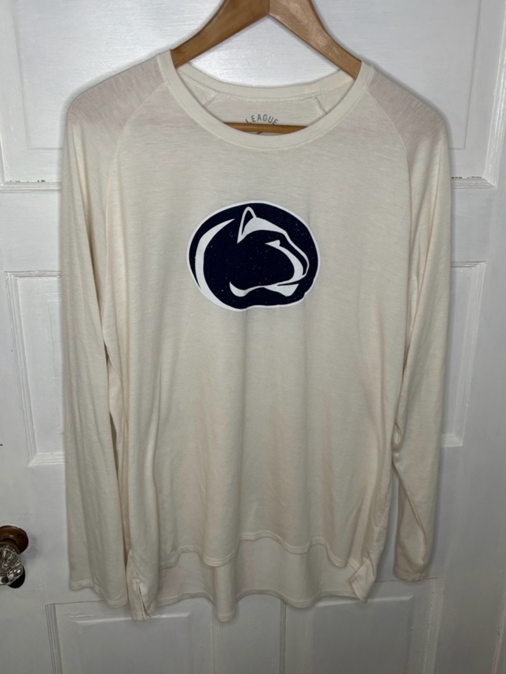 League Cream Long Sleeve Tee with Navy Penn State Nittany Lion Logo